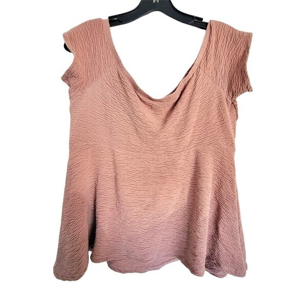 Torrid Dusty Pink Textured Smocked Off Shoulder Babydoll Top CrissCross Surplice - Picture 6 of 13